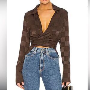 NWOT The line by K chocolate Grid Brown Jett
Wrap Top size M
